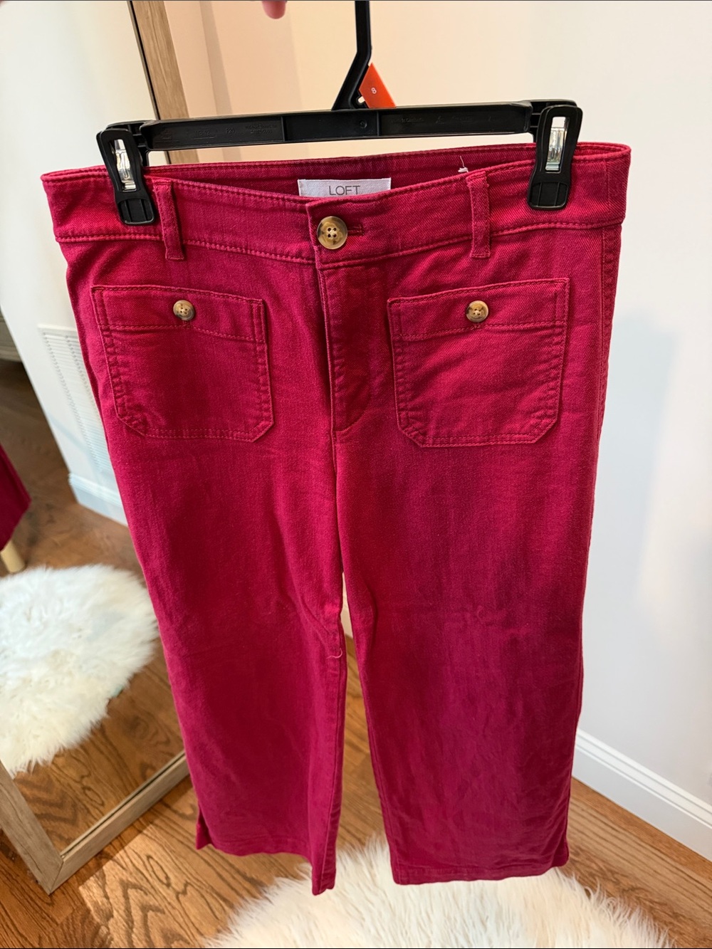 LOFT Palmer Cropped Wide-Leg Pants in Deep Raspberry